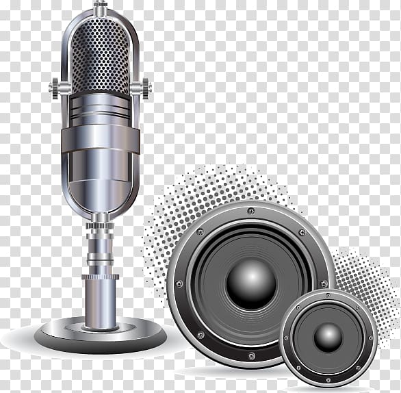 black subwoofers illustration, Microphone Karaoke Party , decoration,microphone,sound transparent background PNG clipart