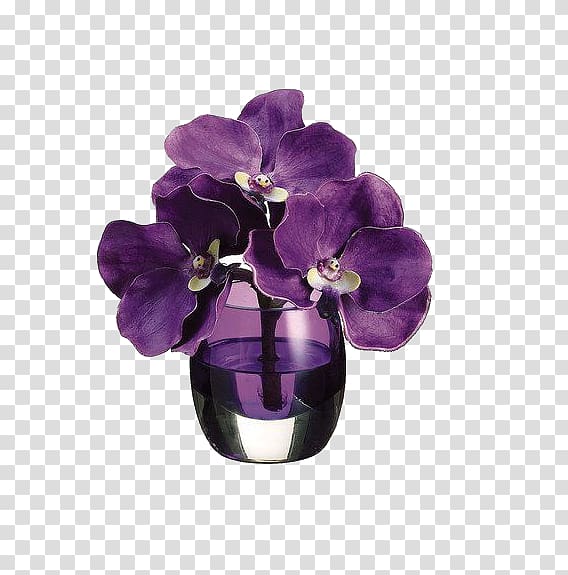 purple moth orchids in glass vase, Purple Vase Artificial flower Violet, Bouquet of purple flowers transparent background PNG clipart