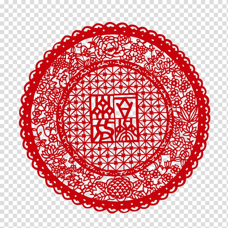 China Papercutting Motif, red lace transparent background PNG clipart