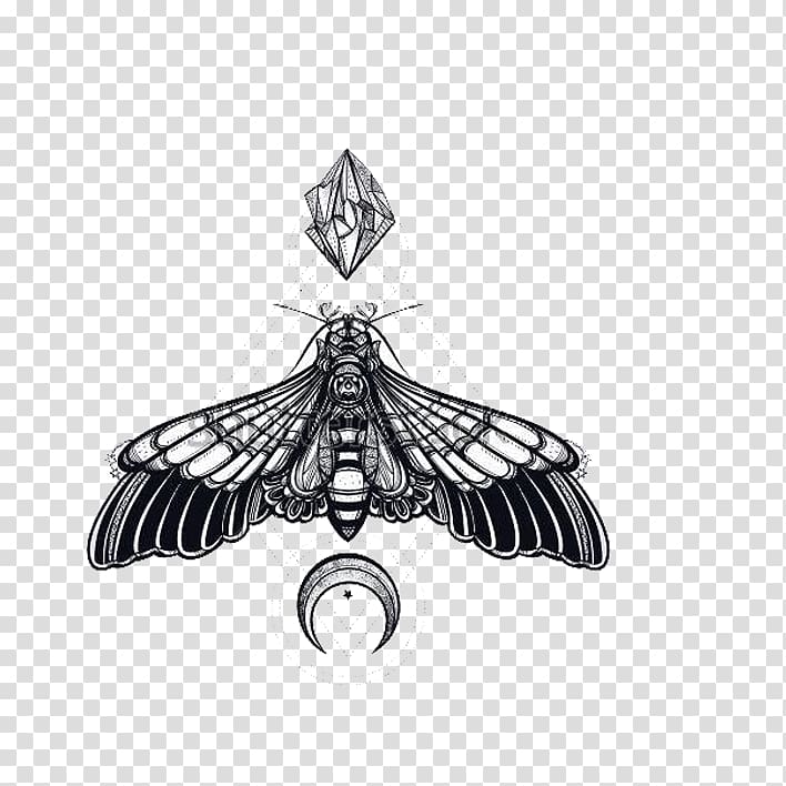 white and black death's head hawkmoth illustration, Butterfly Death\'s-head hawkmoth Sacred geometry, Tattoo design transparent background PNG clipart