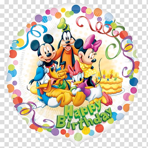 Happy Birthday balloon, Mickey Mouse universe Minnie Mouse Pluto Birthday, mickey mouse birthday transparent background PNG clipart