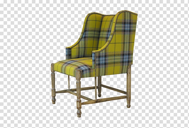 Wing chair Fauteuil Couch Furniture, Yellow plaid sofa transparent background PNG clipart