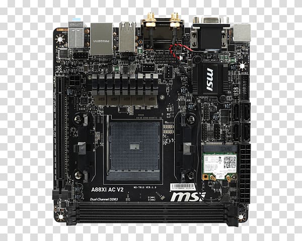 MSI A88XI AC V2, motherboard, mini ITX, Socket FM2+, AMD A88X, Socket FM2+ Socket AM4 MSI A88XI AC V2, motherboard, mini ITX, Socket FM2+, AMD A88X, Socket FM2+ Mini-ITX, Socket Fm2 transparent background PNG clipart