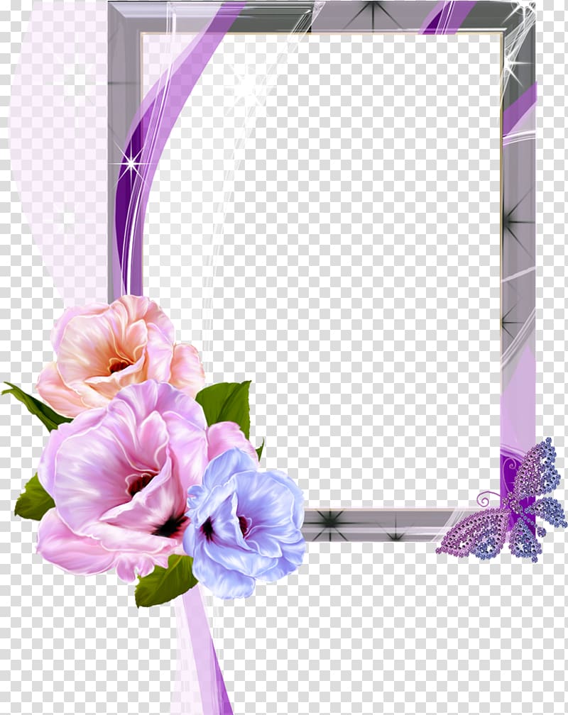 pink and blue petaled flowers with frame, Frames , Floral Frame transparent background PNG clipart