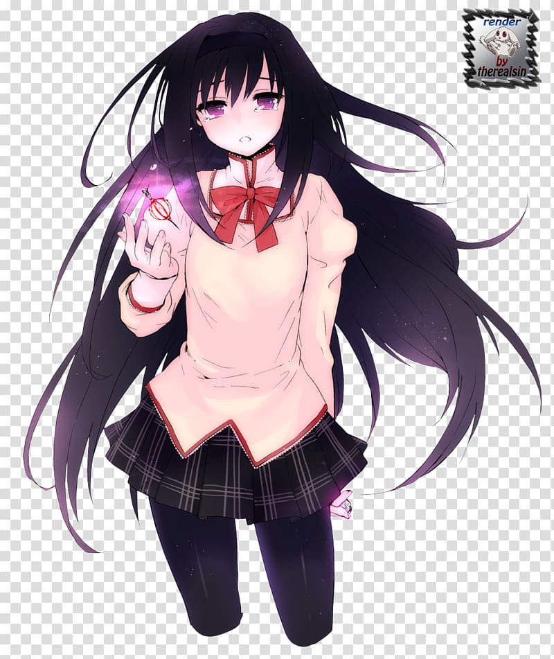 Homura Akemi Anime Black hair Mangaka Character, Anime transparent background PNG clipart