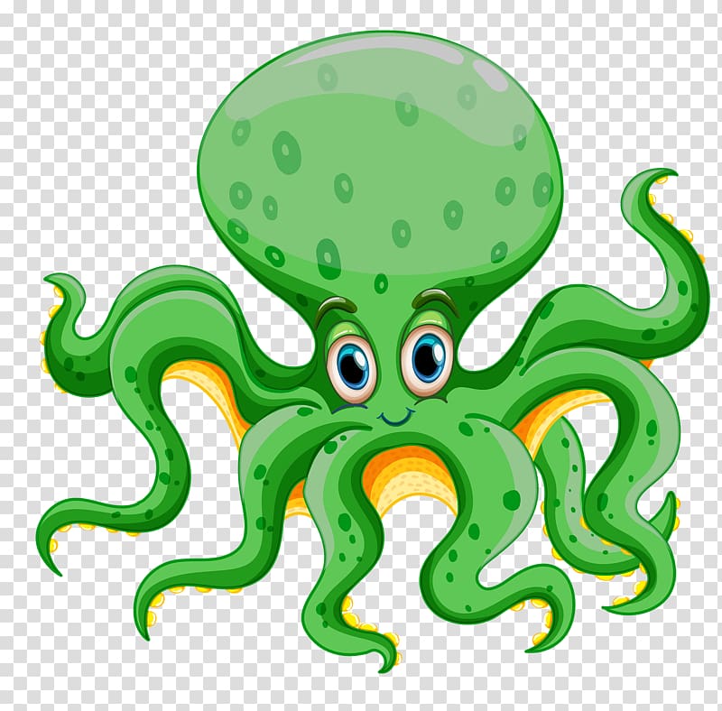 green and yellow octopus illustration, Aquatic animal Deep sea creature Marine life , sea animals transparent background PNG clipart