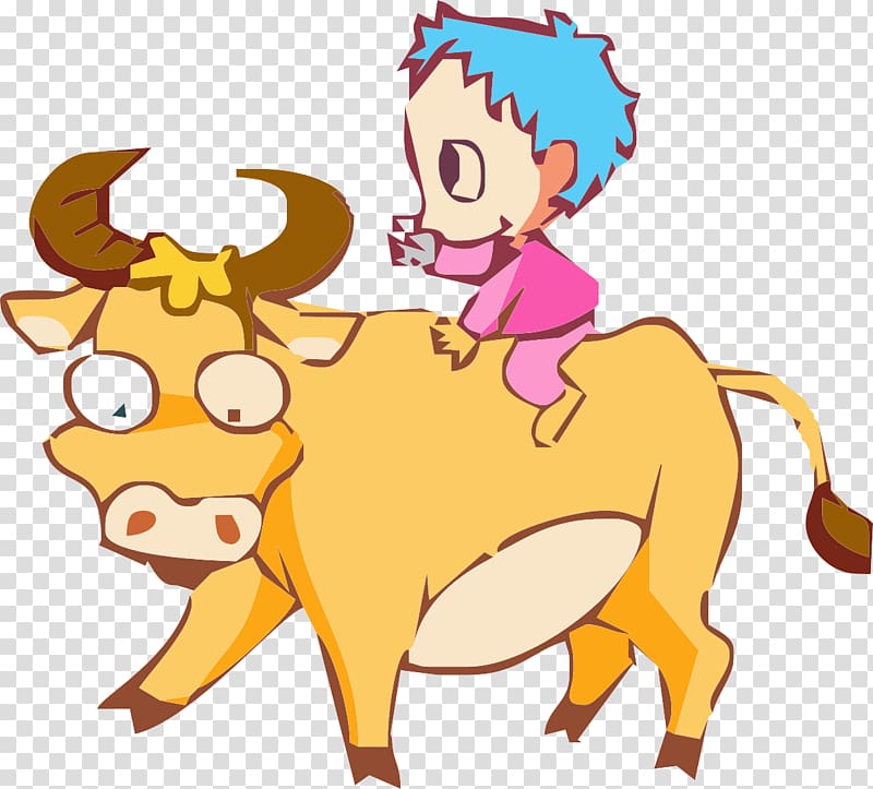 Cattle Bull , The little boy riding a bull transparent background PNG clipart