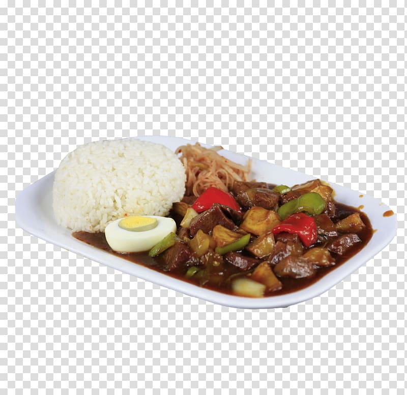 Vegetarian cuisine Rice cake Pot roast Asian cuisine Fried rice, Egg Black Pepper Beef Rice transparent background PNG clipart