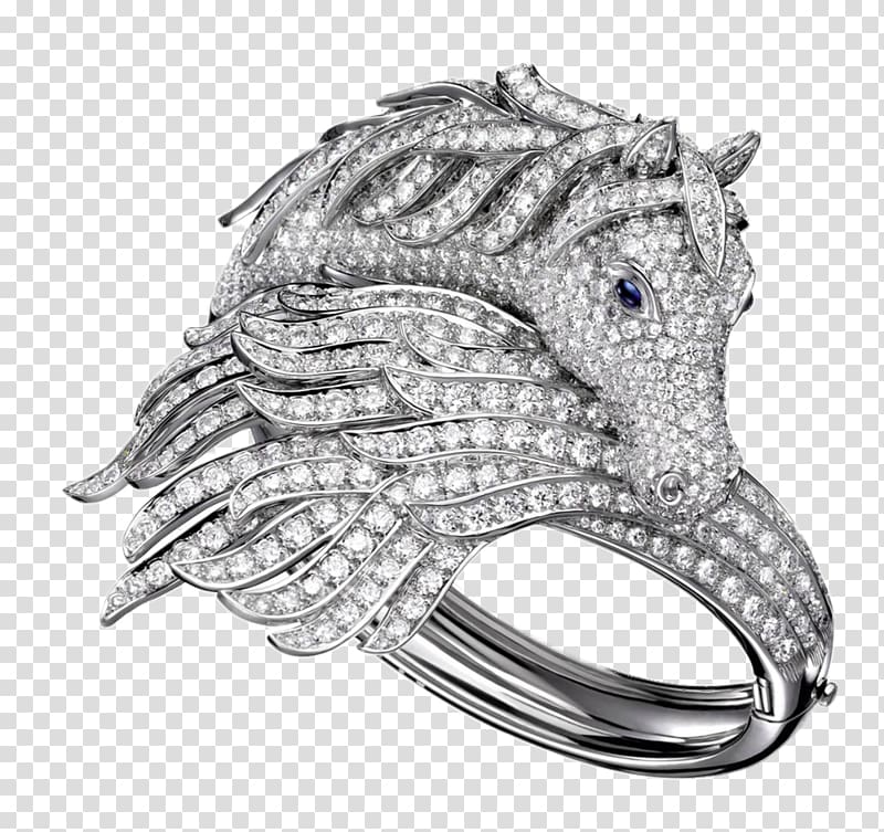Horse Jewellery Earring Boucheron, Pegasus shaped crystal ring transparent background PNG clipart
