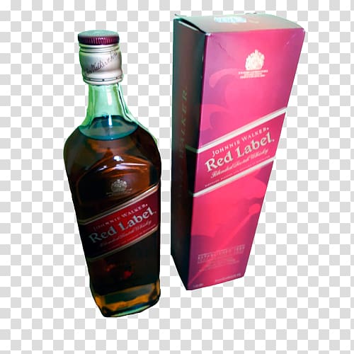 Whiskey Liqueur Johnnie Walker Glass bottle Alcoholic drink, red label transparent background PNG clipart