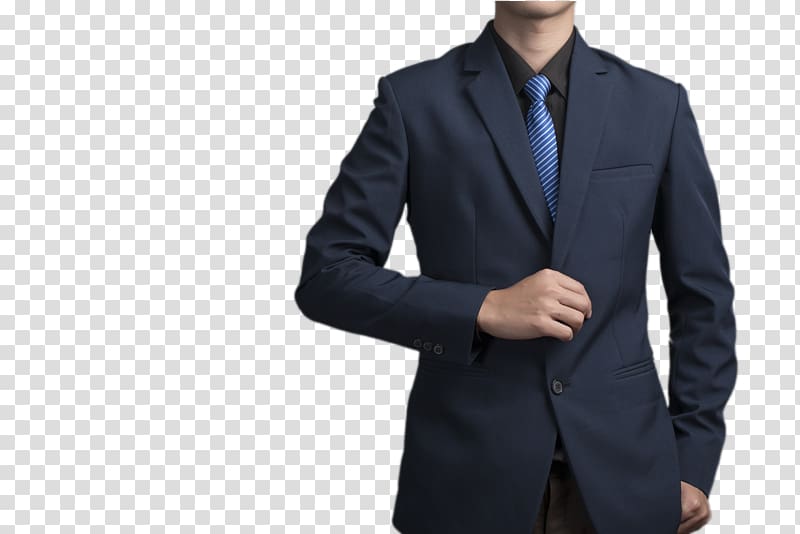 Blazer Suit Necktie Blue, One hand on the man in the suit transparent background PNG clipart