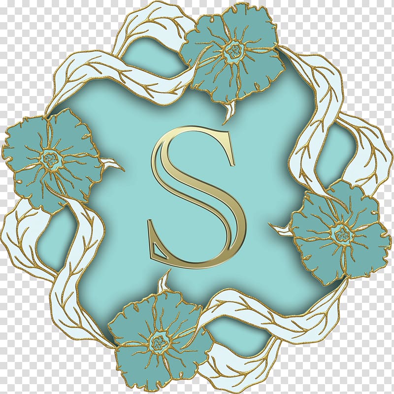 teal and white floral illustration, Flower Theme Capital Letter S transparent background PNG clipart