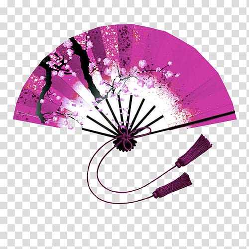 China Hand fan , Purple Chinese fan decoration pattern transparent background PNG clipart