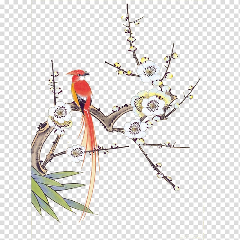 Chinese painting Gongbi Bird-and-flower painting Ink wash painting, Birds and Flowers transparent background PNG clipart
