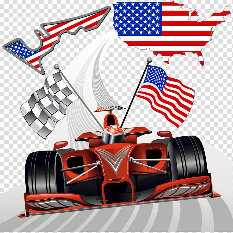 Formula One Auto racing Race track Racing flags, flag studded sports car transparent background PNG clipart