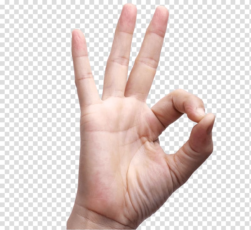 person doing hand gesture, OK Finger Hand Sign language, holding hands transparent background PNG clipart