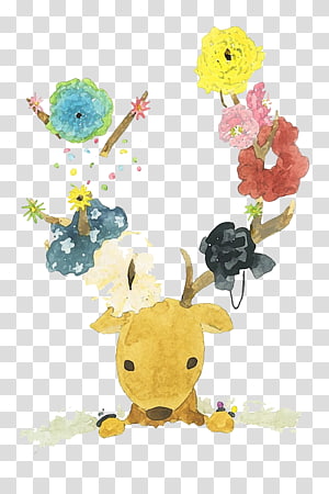 Deer Creative Watercolor Watercolor painting, Decorative deer horn transparent background PNG clipart thumbnail
