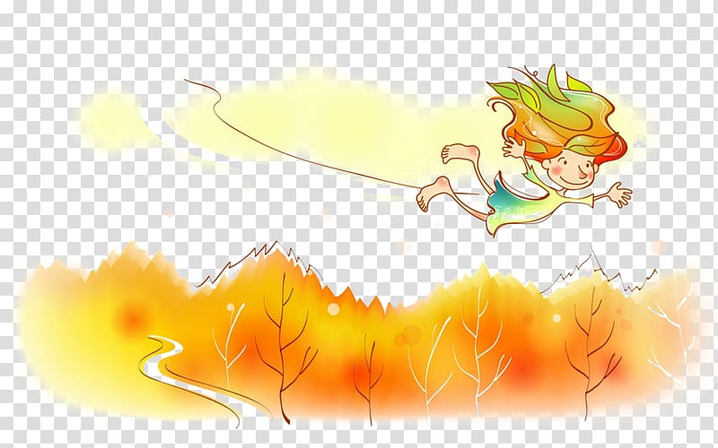 Autumn Season Child Drawing Illustration, Flying child color background transparent background PNG clipart