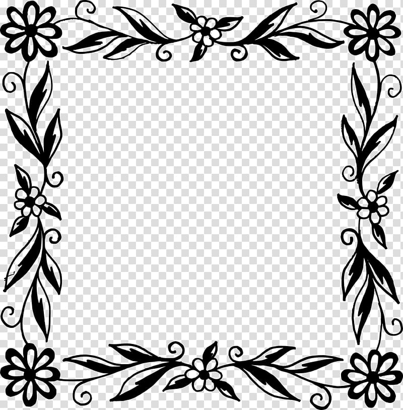 Flower Black and white Frames, flower frame transparent background PNG clipart