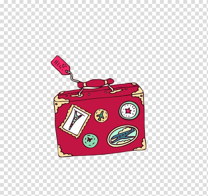 Travel pack Suitcase Illustration, Pieces of red cartoon cute luggage transparent background PNG clipart