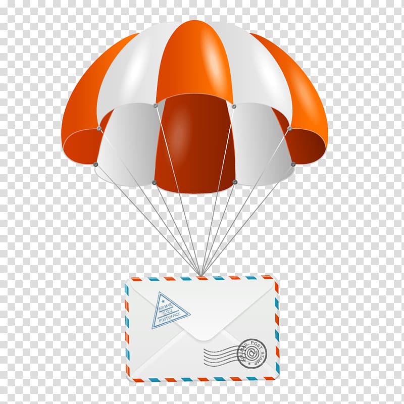 white and orange envelope with parachute, Parachute Illustration, parachute transparent background PNG clipart