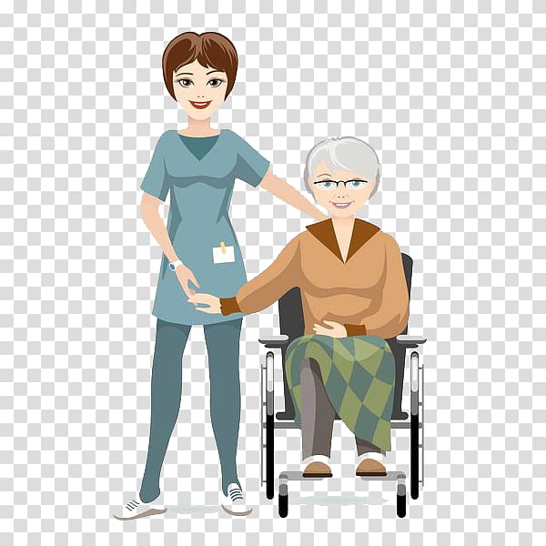 woman and grandmother clip arrt, elderly Disability Nurse Drawing, The doctor and the paralyzed man transparent background PNG clipart