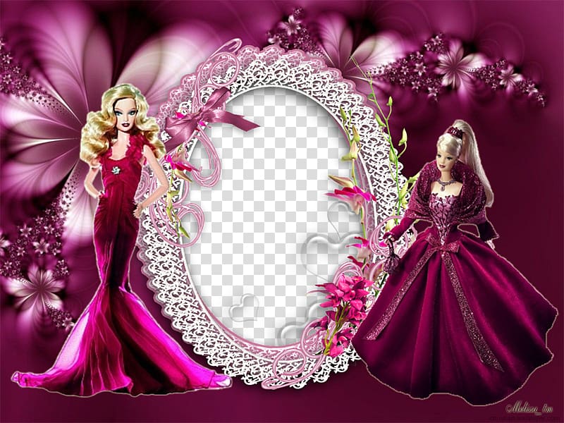 Barbie in pink dresses, Flower Rose Valentines Day , Barbie background frame border transparent background PNG clipart