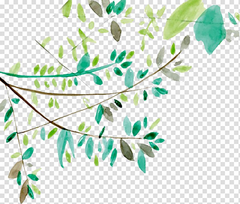 green and blue plant painting, Leaf Watercolor painting Euclidean Icon, Watercolor painted green tree branches transparent background PNG clipart