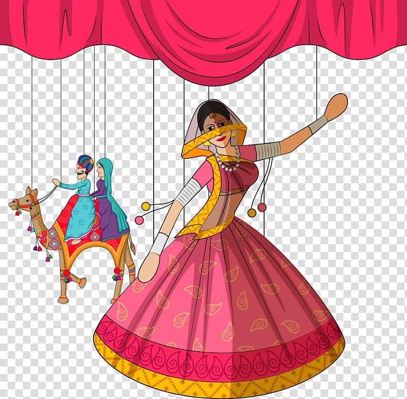 girl in dress marionette illustration, Rajasthan Ghoomar Folk dance, dancing woman transparent background PNG clipart