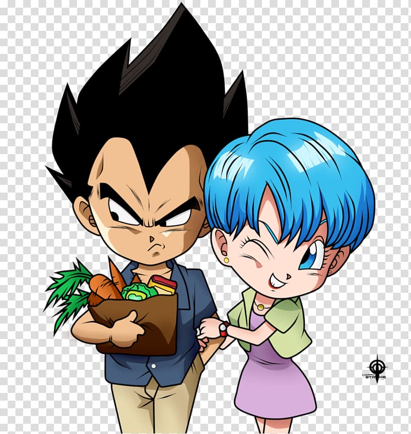 Vegeta carrying grocery bag and Vulma holding Vegeta's arm illustration, Vegeta Bulma Goku Saiyan Dragon Ball, Calender transparent background PNG clipart