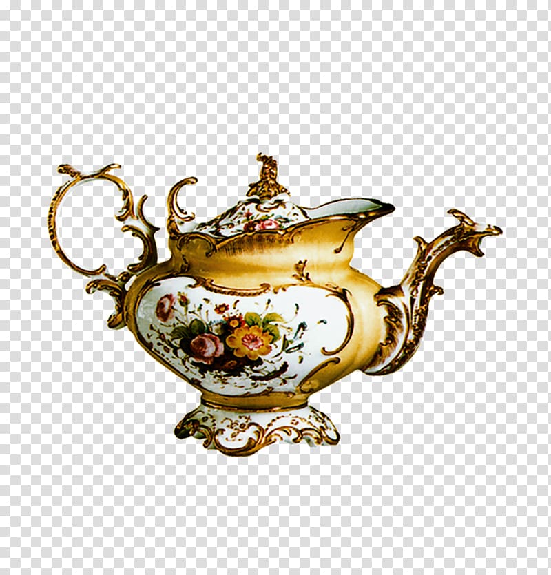 Chinese New Year Flagon, European gold coffee pot transparent background PNG clipart