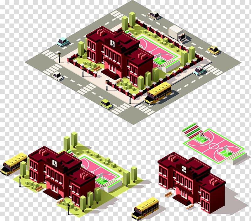 Low poly School Illustration, Dark red villa design transparent background PNG clipart