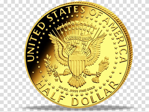 Coin Gold medal Kennedy half dollar, Half Dollar transparent background PNG clipart