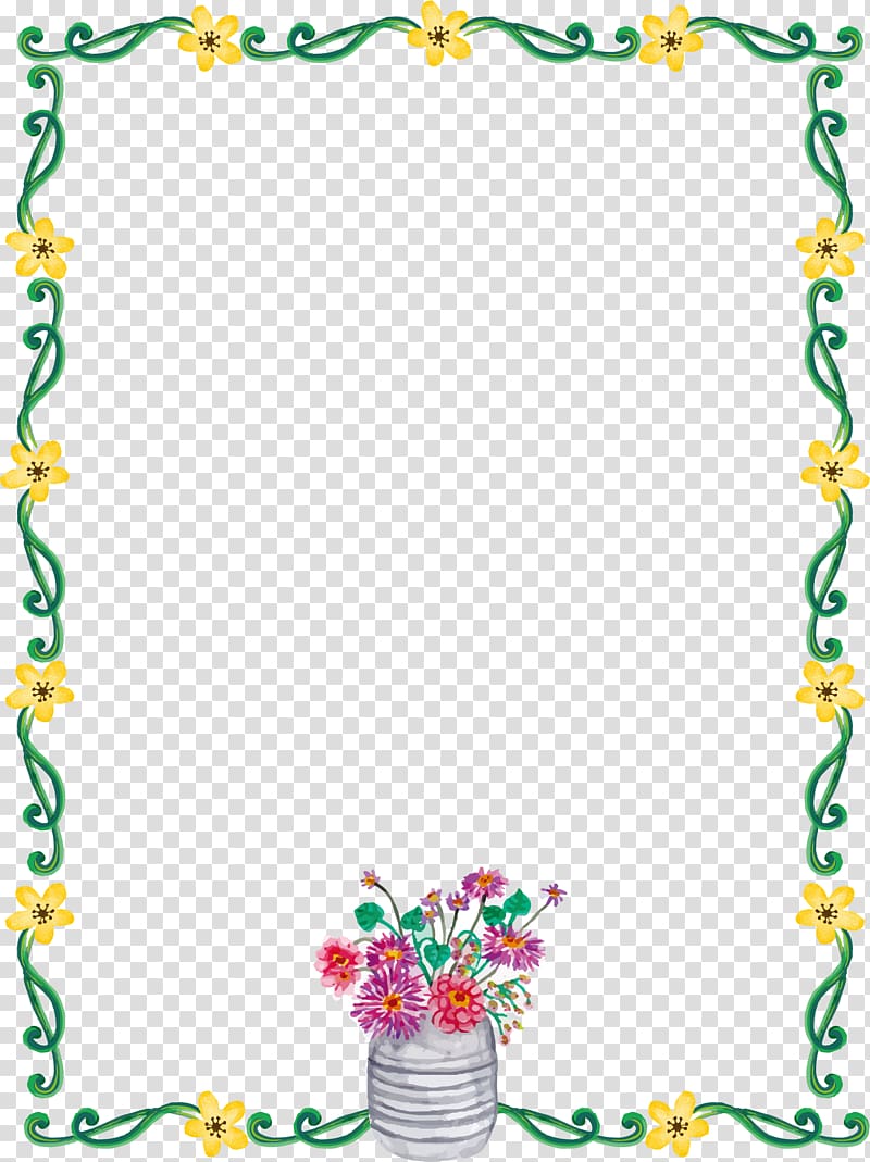 Yellow Green Flower, Green flower rattan decorative frame transparent background PNG clipart