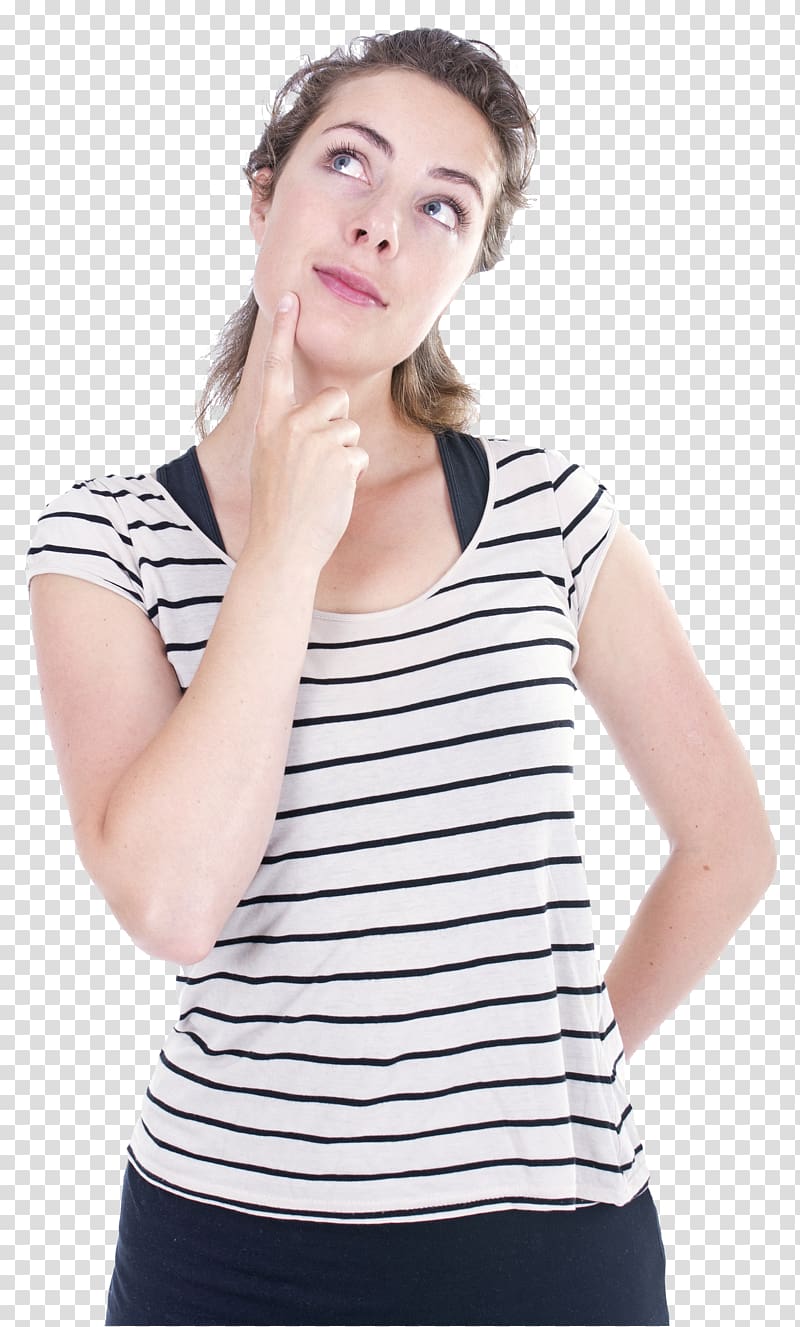woman in thinking gesture, Girl Thought Woman , thinking woman transparent background PNG clipart