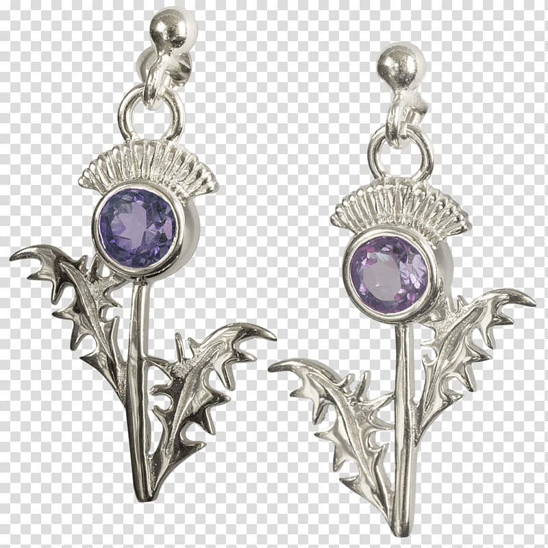 Silver Thistle Amethyst Earrings. Ortak Jewellery DWO449 CE224 Silver Thistle Amethyst Earrings. Ortak Jewellery DWO449 CE224 Purple, silver amethyst earrings transparent background PNG clipart