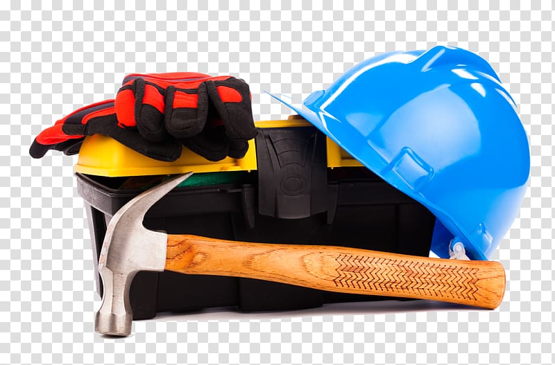 hard hat, red and black gloves and claw hammer tool kit, Tool Laborer Designer, Renovation work tool transparent background PNG clipart