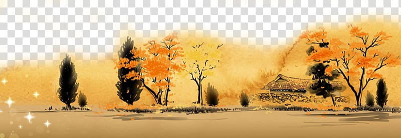 Landscape painting, Ink lake decoration free to pull material transparent background PNG clipart