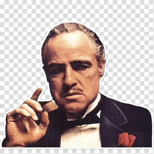man wearing black necktie, white collared top and black notched lapel blazer, Marlon Brando The Godfather Vito Corleone Film, Godfather transparent background PNG clipart