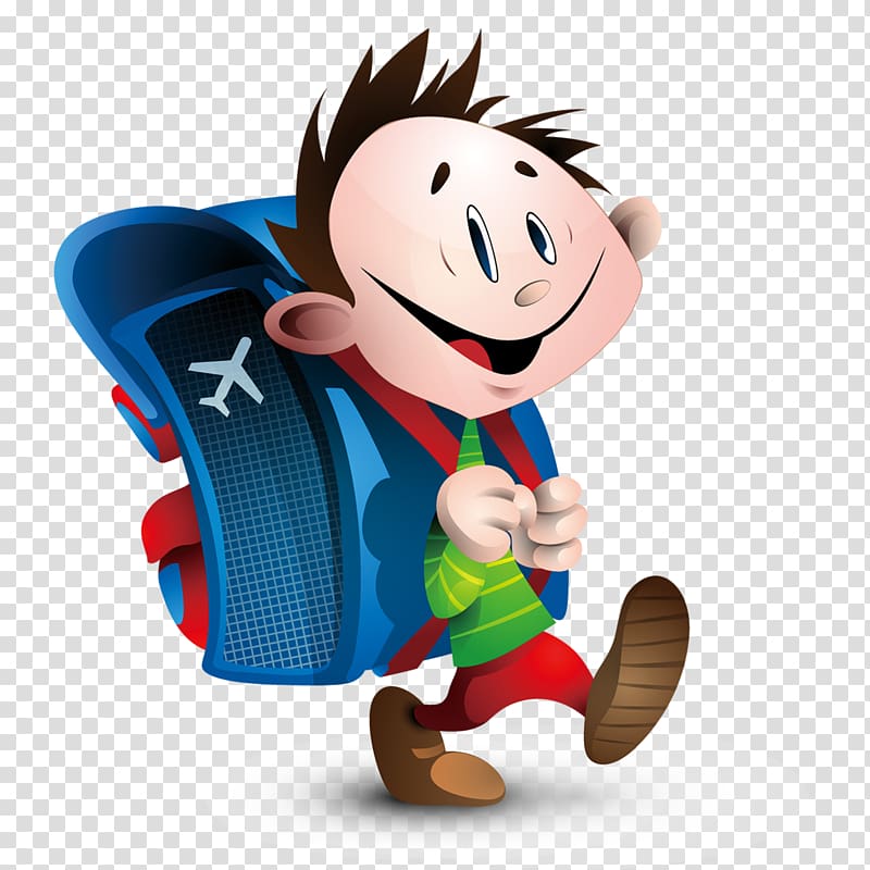 carrying a bag to go to school cartoon hand painted children transparent background PNG clipart