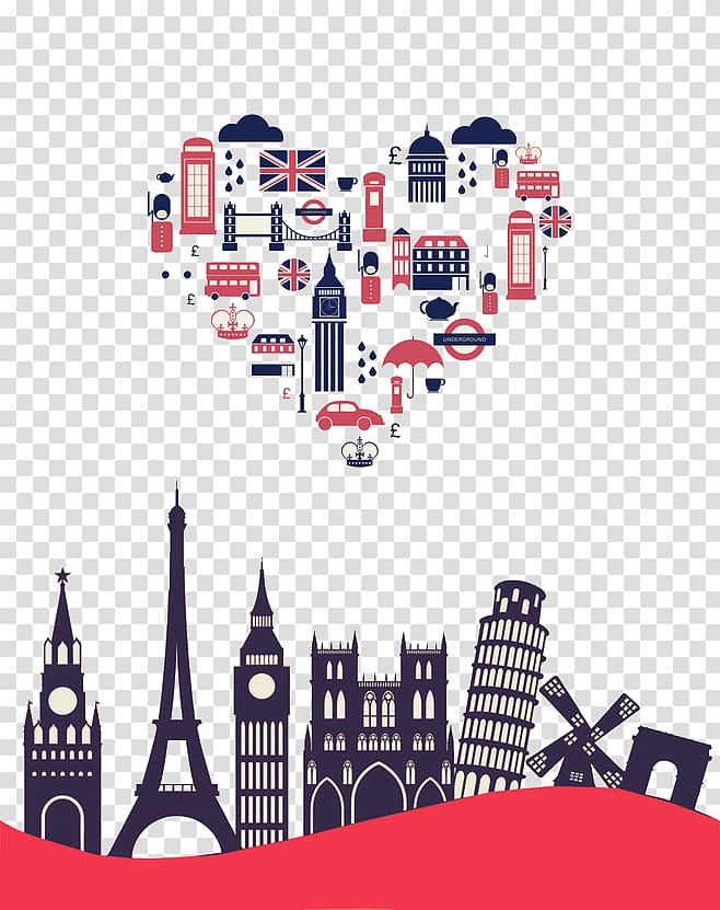 assorted Paris famous landmarks illustration, Big Ben City of London Illustration, city ​​building transparent background PNG clipart