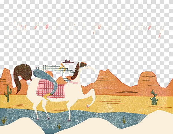Cowboy Illustrator Illustration, Hand-painted cowboy desert walk transparent background PNG clipart