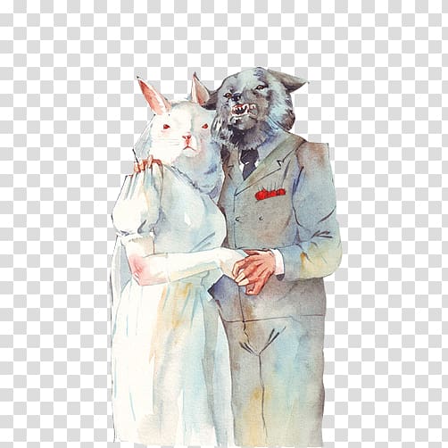Illustrator Watercolor painting Painter Art Illustration, Rabbit couple portrait transparent background PNG clipart