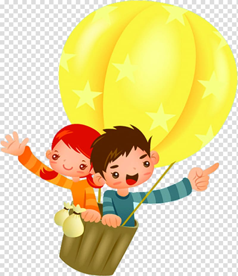 Cartoon Child Illustration, Hot air balloon boys and girls innocence Children sixty-one transparent background PNG clipart