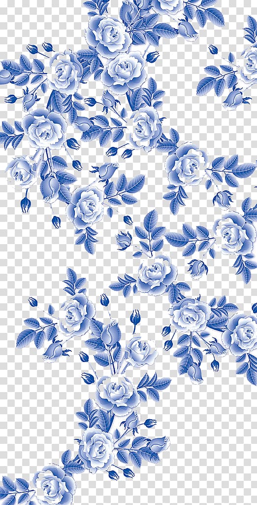 white and blue flower illustration, Jingdezhen Blue and white pottery Ceramic Porcelain, Blue and white lines transparent background PNG clipart