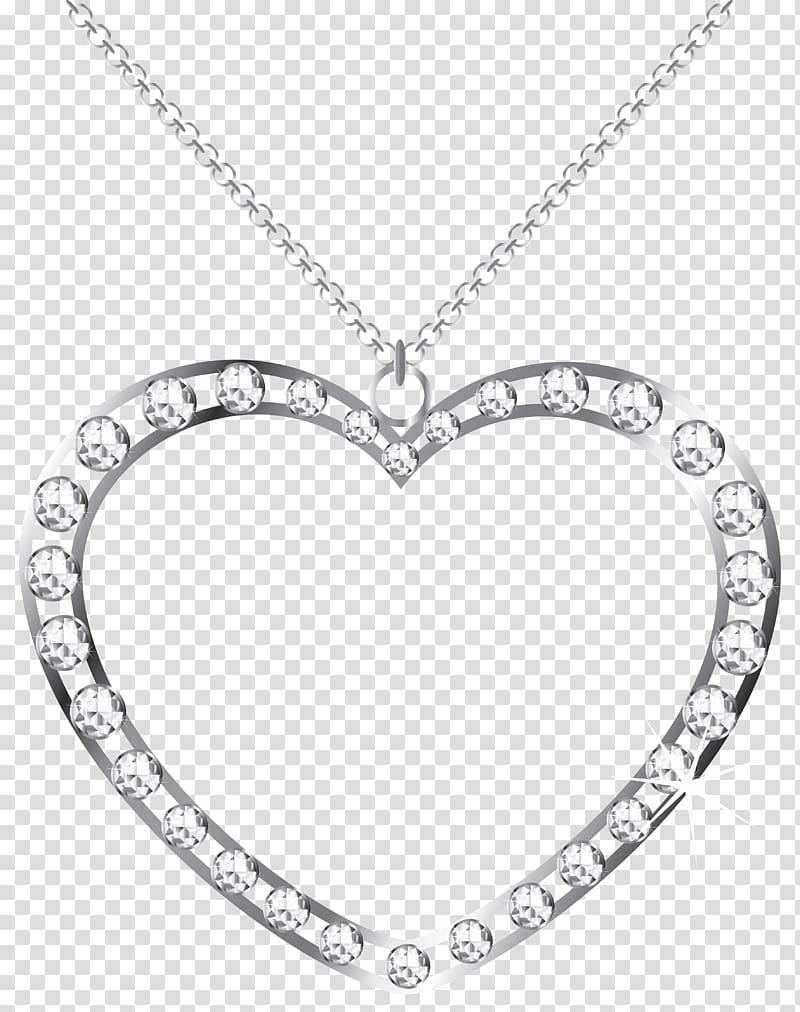 silver-colored heart pendant with clear gemstone studded, frame Heart Silver , Silver Heart with Diamonds transparent background PNG clipart