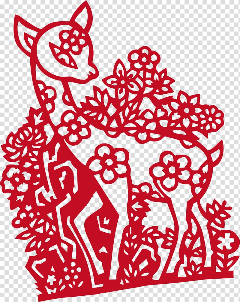 China Budaya Tionghoa Chinese paper cutting Papercutting Tradition, Red deer transparent background PNG clipart