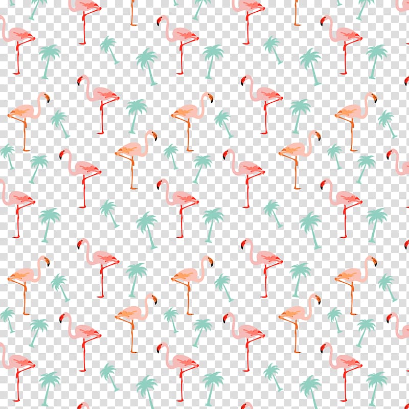 pink flamingo print illustration, Flamingos Coconut Euclidean , Pink flamingos and coconut trees transparent background PNG clipart