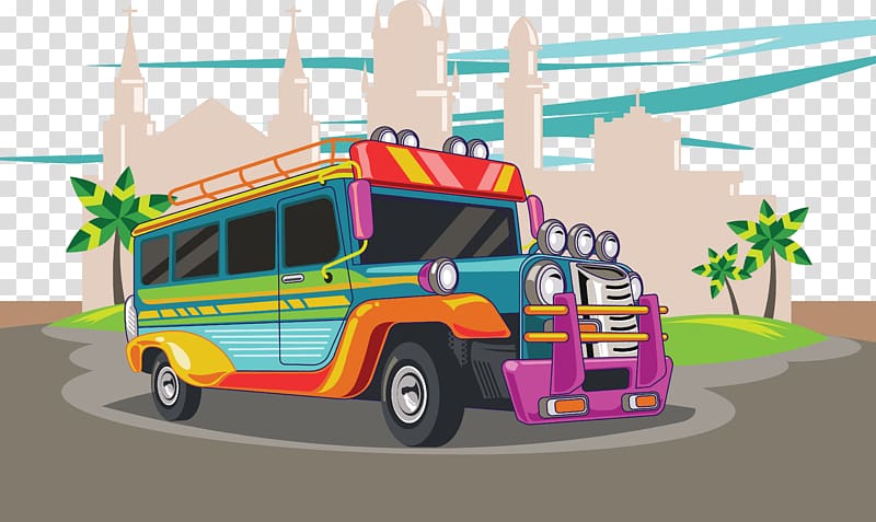 multicolored vehicle parked near building , Philippines Jeepney Car, Traditional transport carrier Jeep car transparent background PNG clipart