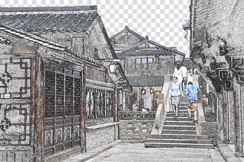 Wuzhen Painting , Hand-painted town transparent background PNG clipart